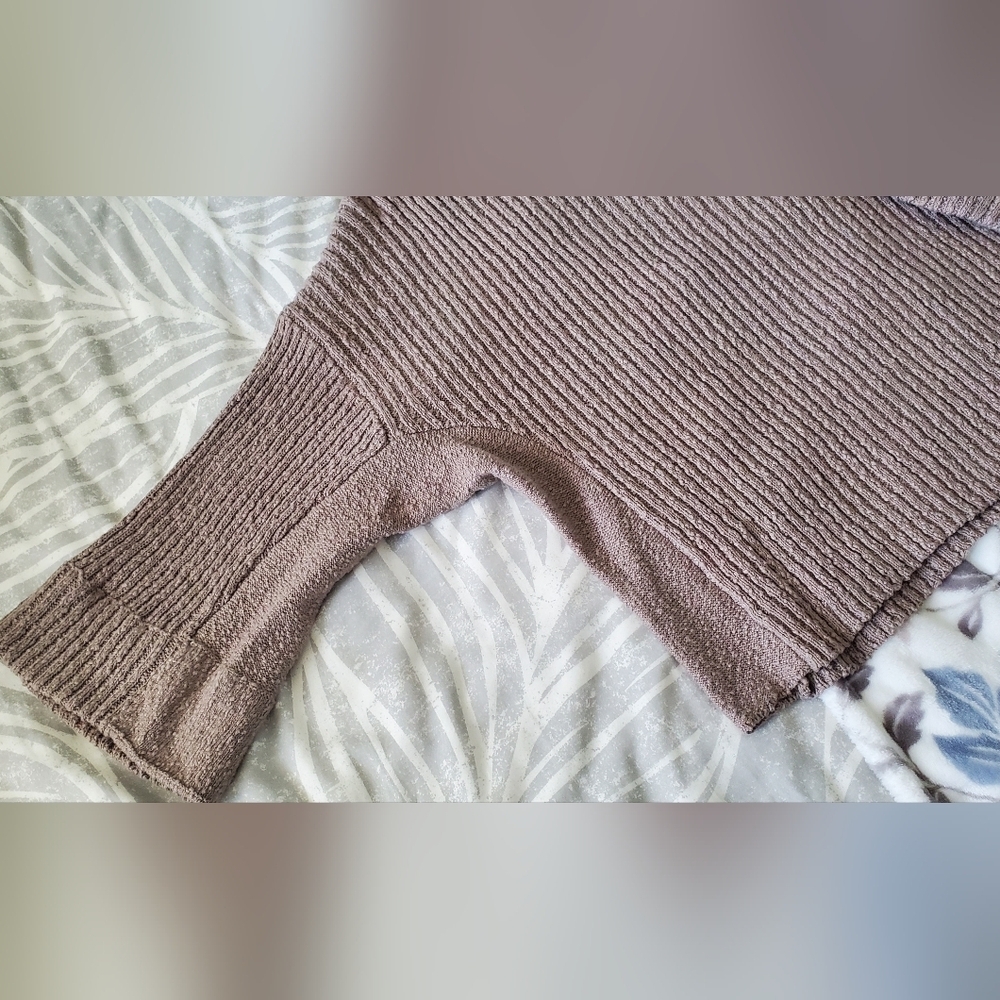 Neutral Ground Taupe Ribbed Knit Sweater Women's Cozy Textured Pullover - Picture 2 of 3